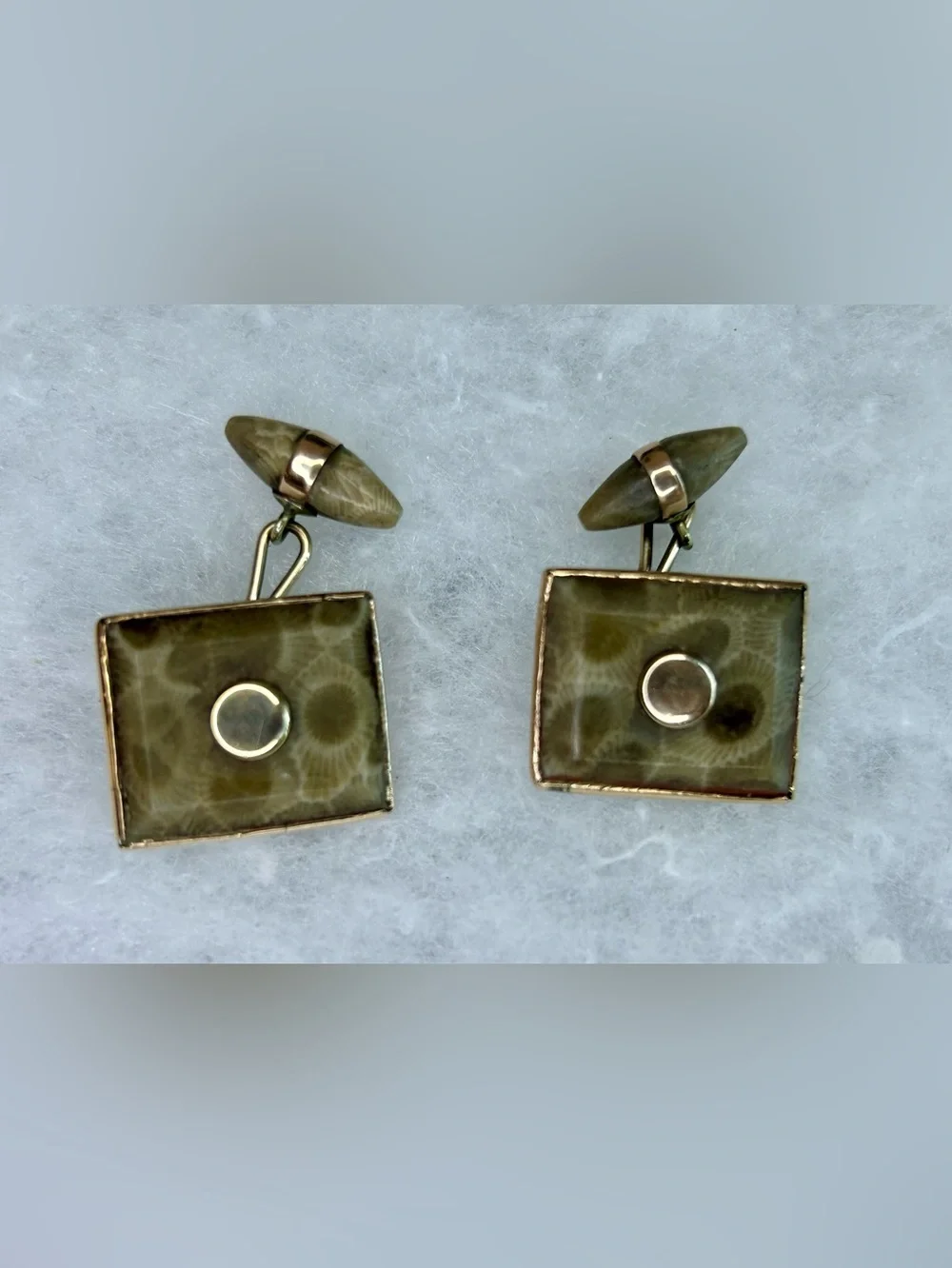 Rare Vintage Petoskey Stone & 10K Gold Accent Cuff Links (c. 1940s–1960s)